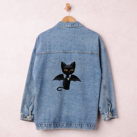 Halloween Vampire Black Cat met Wings Denim Jacket (Hangar)