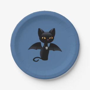 Halloween Vampire Black Cat met Wings Papieren Bordje