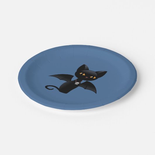 Halloween Vampire Black Cat met Wings Papieren Bordje (Gekanteld)