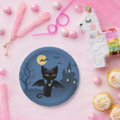 Halloween Vampire Black Cat met Wings Papieren Bordje (Feest)