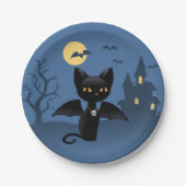 Halloween Vampire Black Cat met Wings Papieren Bordje (Voorkant)