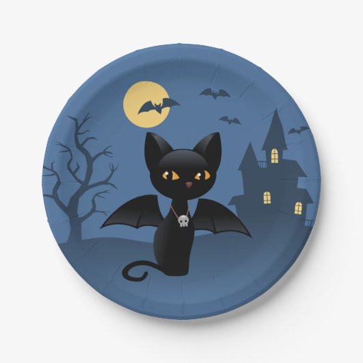 Halloween Vampire Black Cat met Wings Papieren Bordje (Voorkant)