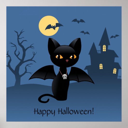 Halloween Vampire Black Cat met Wings Poster (Voorkant)
