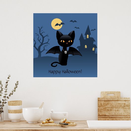 Halloween Vampire Black Cat met Wings Poster (Keuken)