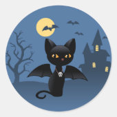 Halloween Vampire Black Cat met Wings Ronde Sticker (Voorkant)
