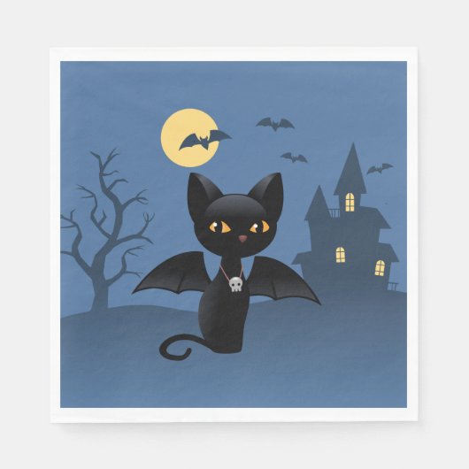 Halloween Vampire Black Cat met Wings Servet (Voorkant)