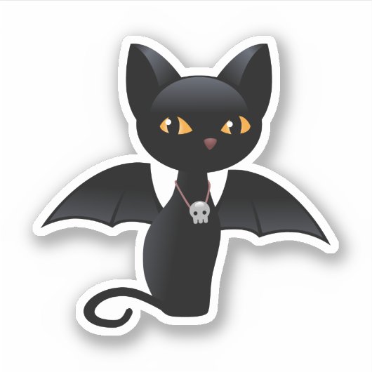 Halloween Vampire Black Cat met Wings Sticker (Voorkant)