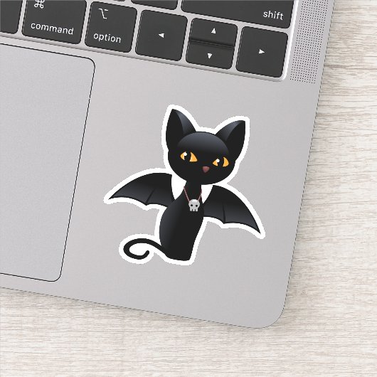 Halloween Vampire Black Cat met Wings Sticker (Detail)