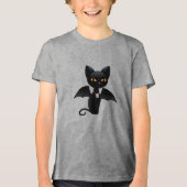 Halloween Vampire Black Cat met Wings Tri-Blend Shirt (Voorkant)