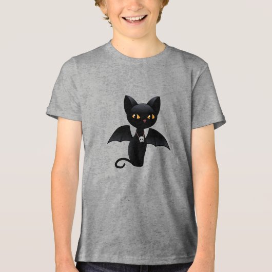 Halloween Vampire Black Cat met Wings Tri-Blend Shirt (Voorkant)