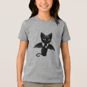 Halloween Vampire Black Cat met Wings Tri-Blend Shirt (Voorkant)