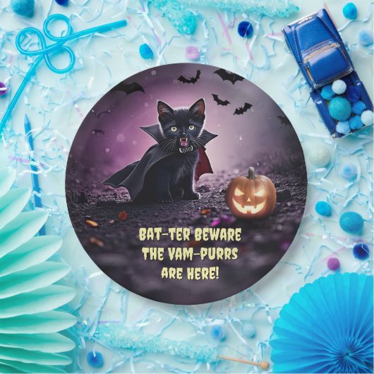 Halloween Vampire Black Kitten Katten Papieren Bordje (Feest)