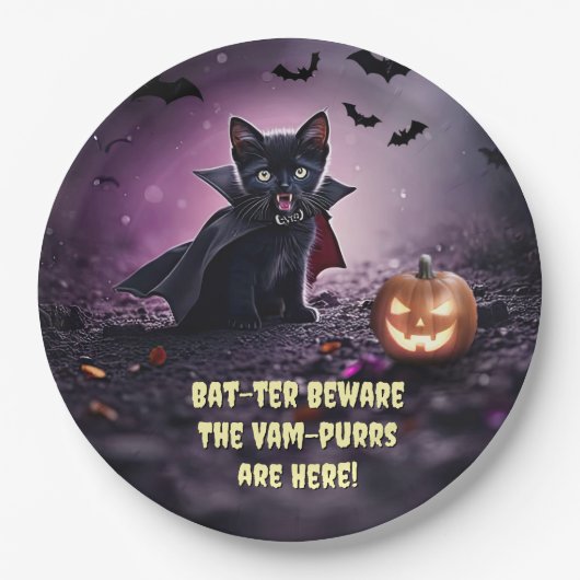 Halloween Vampire Black Kitten Katten Papieren Bordje (Voorkant)