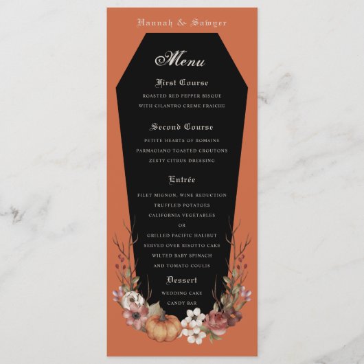 Halloween Vampire Coffin Wedding Party Terracotta Menu (Voorkant)