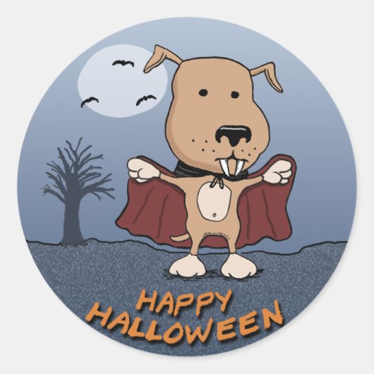 Halloween Vampire Dog stickers: Count Barkula Ronde Sticker (Voorkant)
