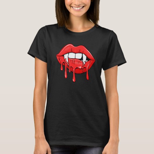 Halloween Vampire Fangs Vrouw Licht bloed T-shirt (Voorkant)