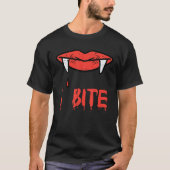 Halloween Vampire Lips I Bite Fangs Kostuum Vrouwe T-shirt (Voorkant)