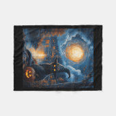 Halloween Van Gogh Starry Night Zwarte Kat Pompoen Fleece Deken (Voorkant (Horizontaal))