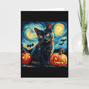 Halloween Van Gogh Starry Night Zwarte Kat Pompoen Kaart