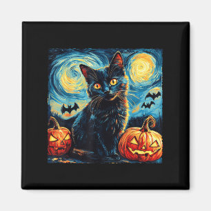 Halloween Van Gogh Starry Night Zwarte Kat Pompoen Magneet