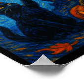 Halloween Van Gogh Starry Night Zwarte Kat Pompoen Poster (Hoek)