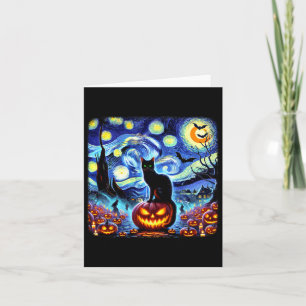 Halloween Van Gogh Sterrennacht Black Cat Pumpkins Kaart