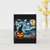 Halloween Van Gogh Sterrennacht Black Cat Pumpkins Kaart (Gele Bloem)