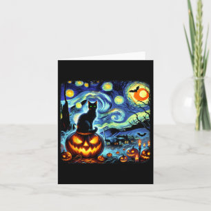 Halloween Van Gogh Sterrennacht Black Cat Pumpkins Kaart