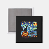 Halloween Van Gogh Sterrennacht Black Cat Pumpkins Magneet (Voorkant / Achterkant)