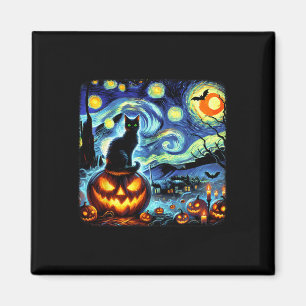 Halloween Van Gogh Sterrennacht Black Cat Pumpkins Magneet