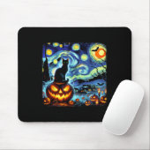 Halloween Van Gogh Sterrennacht Black Cat Pumpkins Muismat (Met muis)