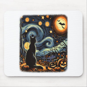 Halloween Van Gogh Sterrennacht Black Cat Pumpkins Muismat