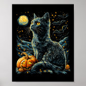 Halloween Van Gogh Sterrennacht Black Cat Pumpkins Poster (Voorkant)
