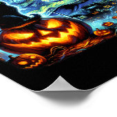 Halloween Van Gogh Sterrennacht Black Cat Pumpkins Poster (Hoek)