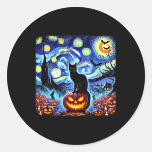 Halloween Van Gogh Sterrennacht Black Cat Pumpkins Ronde Sticker