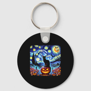 Halloween Van Gogh Sterrennacht Black Cat Pumpkins Sleutelhanger