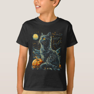 Halloween Van Gogh Sterrennacht Black Cat Pumpkins T-shirt