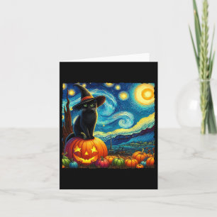 Halloween Van Gogh Sterrennacht Black Cat Witch Ha Kaart