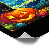 Halloween Van Gogh Sterrennacht Black Cat Witch Ha Poster (Hoek)