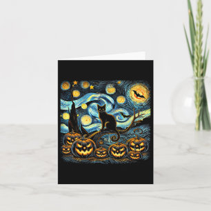Halloween Van Gogh Sterrennacht Pompoen Zwarte Kat Kaart