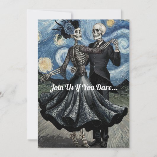 Halloween Van Gogh Sterrennacht Skeletten Dansen Kaart (Voorkant)
