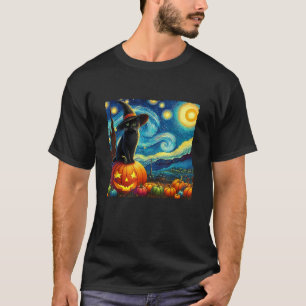 Halloween Van Gogh Sterrennacht Zwarte Kat Heks Mu T-shirt