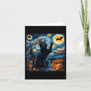Halloween Van Gogh 'Sterrennacht Zwarte Kat Pompoe Kaart