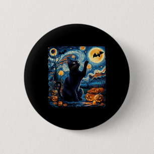 Halloween Van Gogh 'Sterrennacht Zwarte Kat Pompoe Ronde Button 5,7 Cm