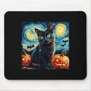 Halloween Van Gogh Sterrennacht Zwarte Kat Pompoen Muismat