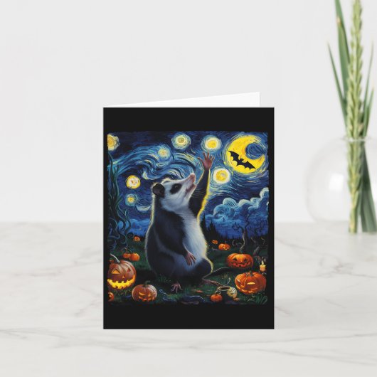 Halloween Van Gogh's Sterrennacht Opossum Pompoene Kaart (Voorkant)