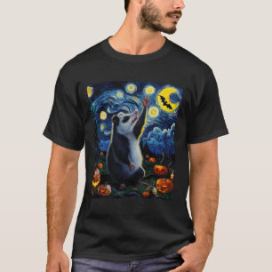 Halloween Van Gogh's Sterrennacht Opossum Pompoene T-shirt