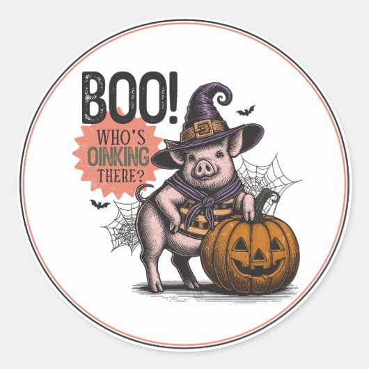 Halloween varkens en pompoen boeken ronde sticker (Voorkant)