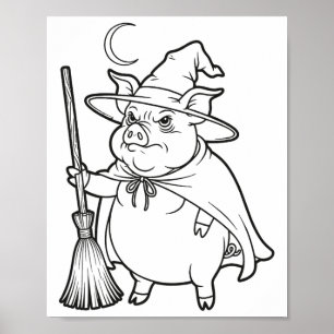 Halloween Varkens Tovenaar Voor Kinderen Om Te Kle Poster