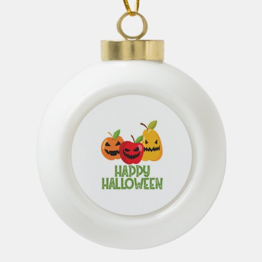 Halloween Vegan Happy Halloween Pompoen Vegetarisc Keramische Bal Ornament (Voorkant)
